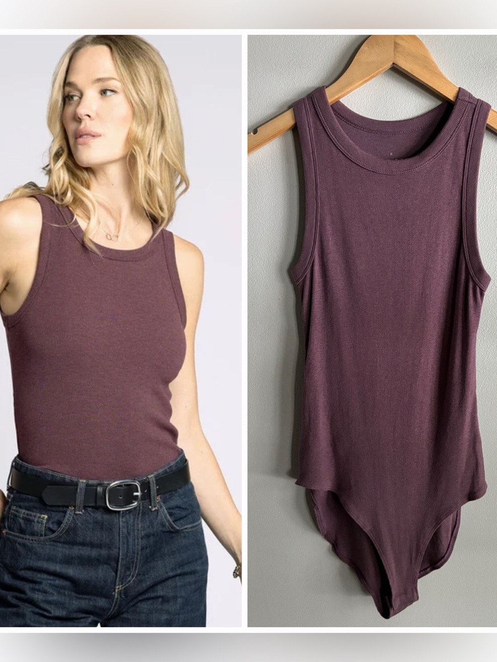A New Day Ribbed Tank Bodysuit Womens Purple Scoop Neck Stretch Sleeveless